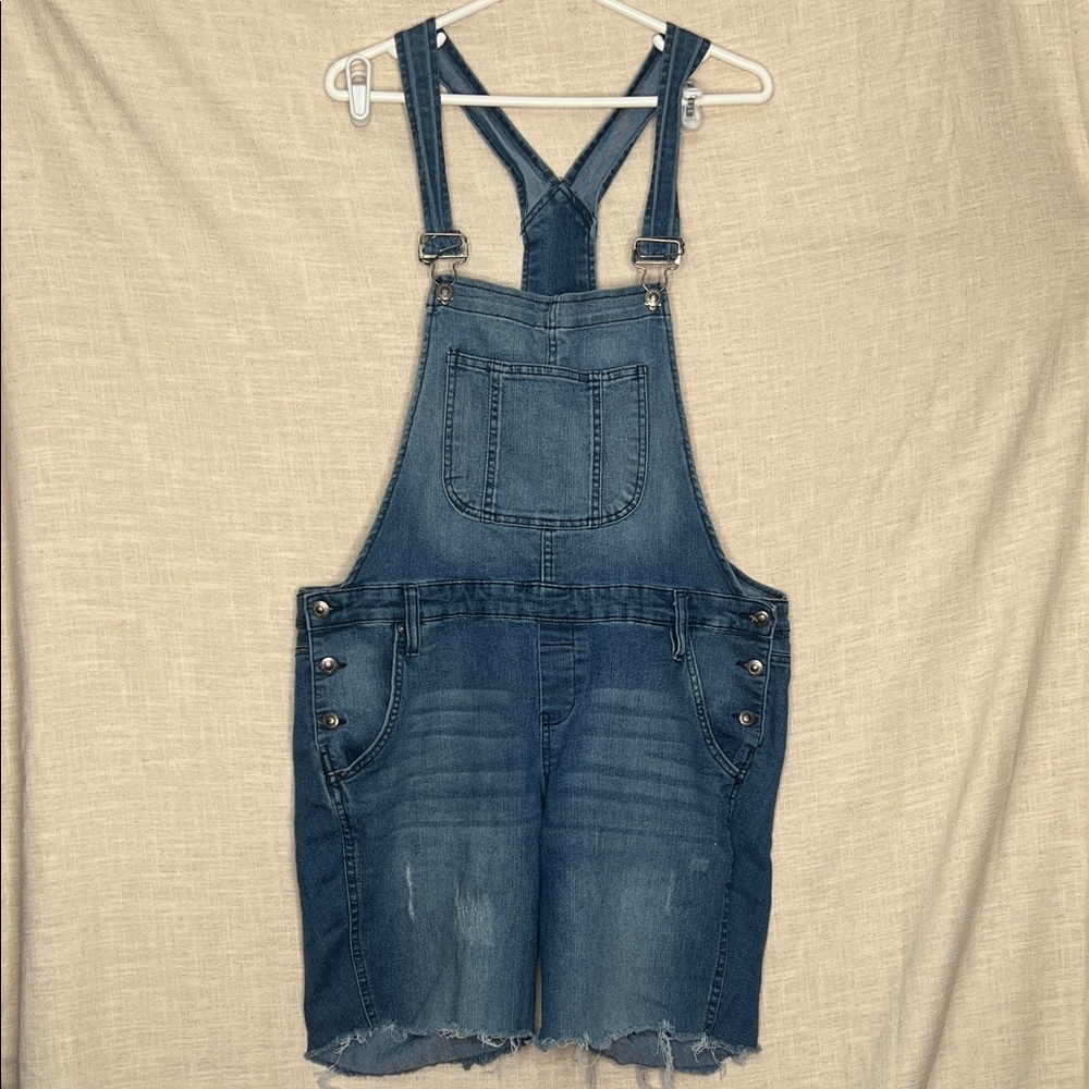 LEI XL Distressed Denim Bib Overalls with Front Pocket